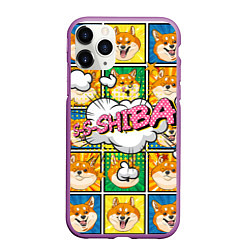 Чехол iPhone 11 Pro матовый Pop art shiba inu, цвет: 3D-фиолетовый