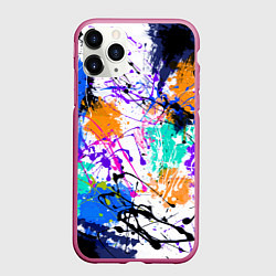 Чехол iPhone 11 Pro матовый Брызги и мазки разноцветных красок на белом фоне, цвет: 3D-малиновый