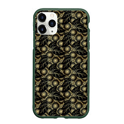 Чехол iPhone 11 Pro матовый Позолоченные узоры, цвет: 3D-темно-зеленый