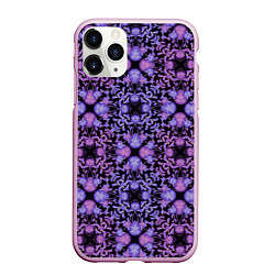 Чехол iPhone 11 Pro матовый Розово-фиолетовый цветочный орнамент на черном, цвет: 3D-розовый