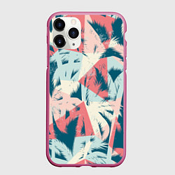 Чехол iPhone 11 Pro матовый Пальмы Паттерн, цвет: 3D-малиновый