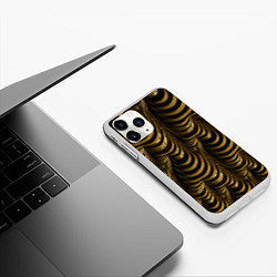Чехол iPhone 11 Pro матовый Черная с золотым оптическая иллюзия Абстракция, цвет: 3D-белый — фото 2