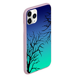 Чехол iPhone 11 Pro матовый Черные абстрактные ветки деревьев на сине-зеленом, цвет: 3D-розовый — фото 2