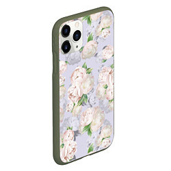 Чехол iPhone 11 Pro матовый Цветы Белые Яркие Пионы, цвет: 3D-темно-зеленый — фото 2
