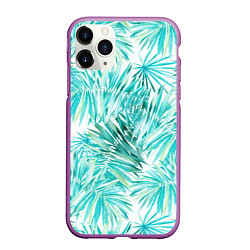 Чехол iPhone 11 Pro матовый Листья Пальмы Нарисованные Акварелью, цвет: 3D-фиолетовый