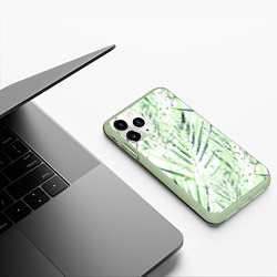 Чехол iPhone 11 Pro матовый Листья Пальмы Нарисованные Маслом, цвет: 3D-салатовый — фото 2