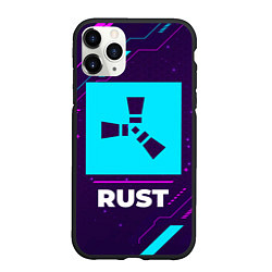 Чехол iPhone 11 Pro матовый Символ Rust в неоновых цветах на темном фоне, цвет: 3D-черный