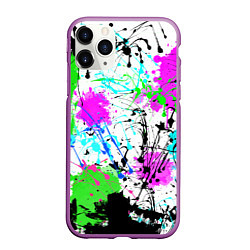 Чехол iPhone 11 Pro матовый Неоновые разноцветные пятна и брызги красок, цвет: 3D-фиолетовый