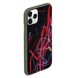 Чехол iPhone 11 Pro матовый Неоновые лучи в абстракции - Красный и синий, цвет: 3D-темно-зеленый — фото 2
