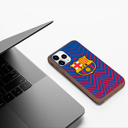 Чехол iPhone 11 Pro матовый FC BARCELONA зигзаги, цвет: 3D-коричневый — фото 2