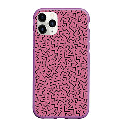 Чехол iPhone 11 Pro матовый Минималистический паттерн на розовом фоне, цвет: 3D-фиолетовый