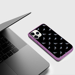 Чехол iPhone 11 Pro матовый Голуби на черном паттерн, цвет: 3D-фиолетовый — фото 2
