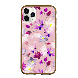 Чехол iPhone 11 Pro матовый Цветы Разноцветные Лотосы, цвет: 3D-коричневый