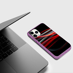 Чехол iPhone 11 Pro матовый Волнообразные линии неона - Красный, цвет: 3D-фиолетовый — фото 2
