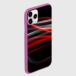 Чехол iPhone 11 Pro матовый Волнообразные линии неона - Красный, цвет: 3D-фиолетовый — фото 2