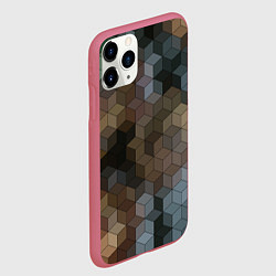 Чехол iPhone 11 Pro матовый Геометрический 3D узор в серых и коричневых тонах, цвет: 3D-малиновый — фото 2