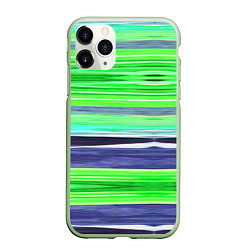 Чехол iPhone 11 Pro матовый Сине-зеленые абстрактные полосы, цвет: 3D-салатовый