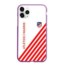 Чехол iPhone 11 Pro матовый Atletico madrid красные полосы, цвет: 3D-фиолетовый