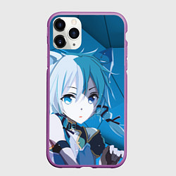 Чехол iPhone 11 Pro матовый Catgirl с синими ушками, цвет: 3D-фиолетовый