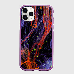 Чехол iPhone 11 Pro матовый Неоновые краски во тьме - Оранжевый и фиолетовый, цвет: 3D-фиолетовый