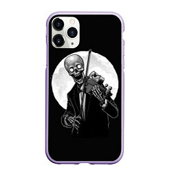 Чехол iPhone 11 Pro матовый Скелет скрипач под полной луной