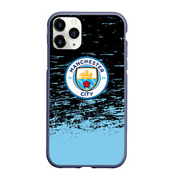 Чехол iPhone 11 Pro матовый Манчестер сити голубые брызги на черном фоне, цвет: 3D-серый