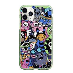 Чехол iPhone 11 Pro матовый Милые и веселые монстры, цвет: 3D-салатовый