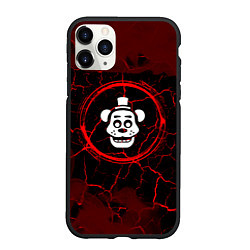 Чехол iPhone 11 Pro матовый Символ FNAF и краска вокруг на темном фоне