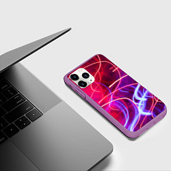 Чехол iPhone 11 Pro матовый Неоновые линии и фонари - Красный, цвет: 3D-фиолетовый — фото 2