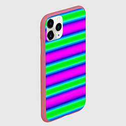 Чехол iPhone 11 Pro матовый Зеленый и фиолетовые яркие неоновые полосы striped, цвет: 3D-малиновый — фото 2