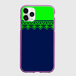 Чехол iPhone 11 Pro матовый Green Lace Зеленое кружево на темном синем фоне, цвет: 3D-фиолетовый