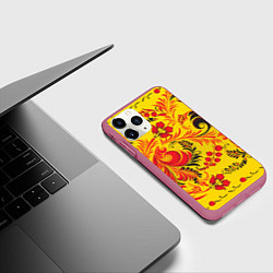 Чехол iPhone 11 Pro матовый Хохломская Роспись Цветы, цвет: 3D-малиновый — фото 2