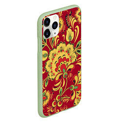 Чехол iPhone 11 Pro матовый Хохломская Роспись Цветы На красном Фоне, цвет: 3D-салатовый — фото 2