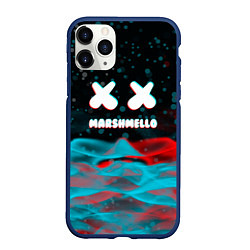 Чехол iPhone 11 Pro матовый Marshmello logo крапинки, цвет: 3D-тёмно-синий