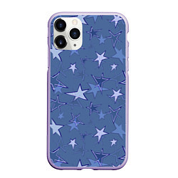 Чехол iPhone 11 Pro матовый Gray-Blue Star Pattern, цвет: 3D-светло-сиреневый