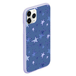 Чехол iPhone 11 Pro матовый Gray-Blue Star Pattern, цвет: 3D-светло-сиреневый — фото 2