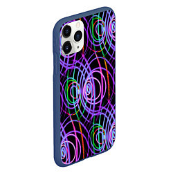 Чехол iPhone 11 Pro матовый Неоновые круги и линии - Фиолетовый, цвет: 3D-тёмно-синий — фото 2