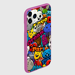 Чехол iPhone 11 Pro матовый Красочный паттерн из мультяшных героев, цвет: 3D-фиолетовый — фото 2