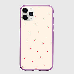 Чехол iPhone 11 Pro матовый Вишня на бежевом фоне, цвет: 3D-фиолетовый