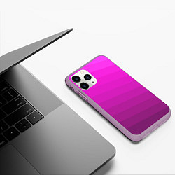 Чехол iPhone 11 Pro матовый Розовый неоновый полосатый узор Pink neon, цвет: 3D-сиреневый — фото 2