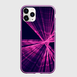 Чехол iPhone 11 Pro матовый Неоновое множество лучей - Розовый, цвет: 3D-фиолетовый