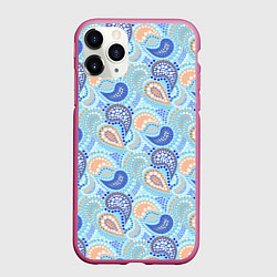 Чехол iPhone 11 Pro матовый Турецкий огурец Turkish cucumber blue pattern, цвет: 3D-малиновый