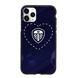 Чехол iPhone 11 Pro матовый Лого Leeds United в сердечке на фоне мячей, цвет: 3D-черный