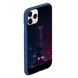 Чехол iPhone 11 Pro матовый Неоновый ночной город - Тёмно-розовый, цвет: 3D-тёмно-синий — фото 2