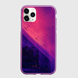 Чехол iPhone 11 Pro матовый Неоновая пыль и лучи - Тёмно-розовый, цвет: 3D-фиолетовый