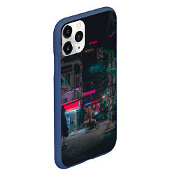 Чехол iPhone 11 Pro матовый Неоновый мрачный город - Тёмно-зелёный, цвет: 3D-тёмно-синий — фото 2