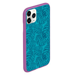 Чехол iPhone 11 Pro матовый Синие листья монстеры на голубом, цвет: 3D-фиолетовый — фото 2