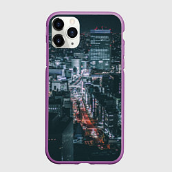 Чехол iPhone 11 Pro матовый Ночные улицы города с высоты - Белый, цвет: 3D-фиолетовый