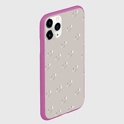 Чехол iPhone 11 Pro матовый Серебряные сердечки на сером фоне, цвет: 3D-фиолетовый — фото 2