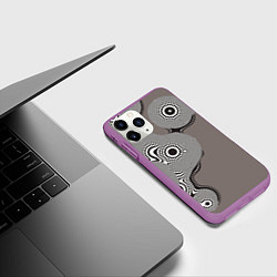 Чехол iPhone 11 Pro матовый Абстрактные круги-линии, цвет: 3D-фиолетовый — фото 2